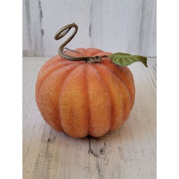 Shiny orange pumpkin harvest fall Halloween decor figure - Picture 1 of 5